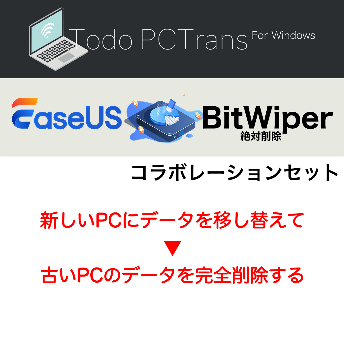 EaseUS Todo PCTrans & BitWiper コラボレーションセット（45%オフ。11月29日まで）